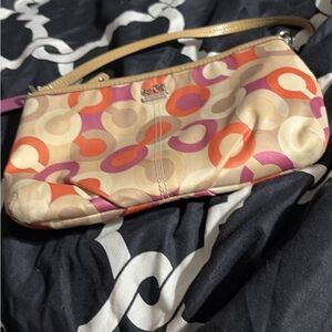 Coach Cream and Orange Wristlet